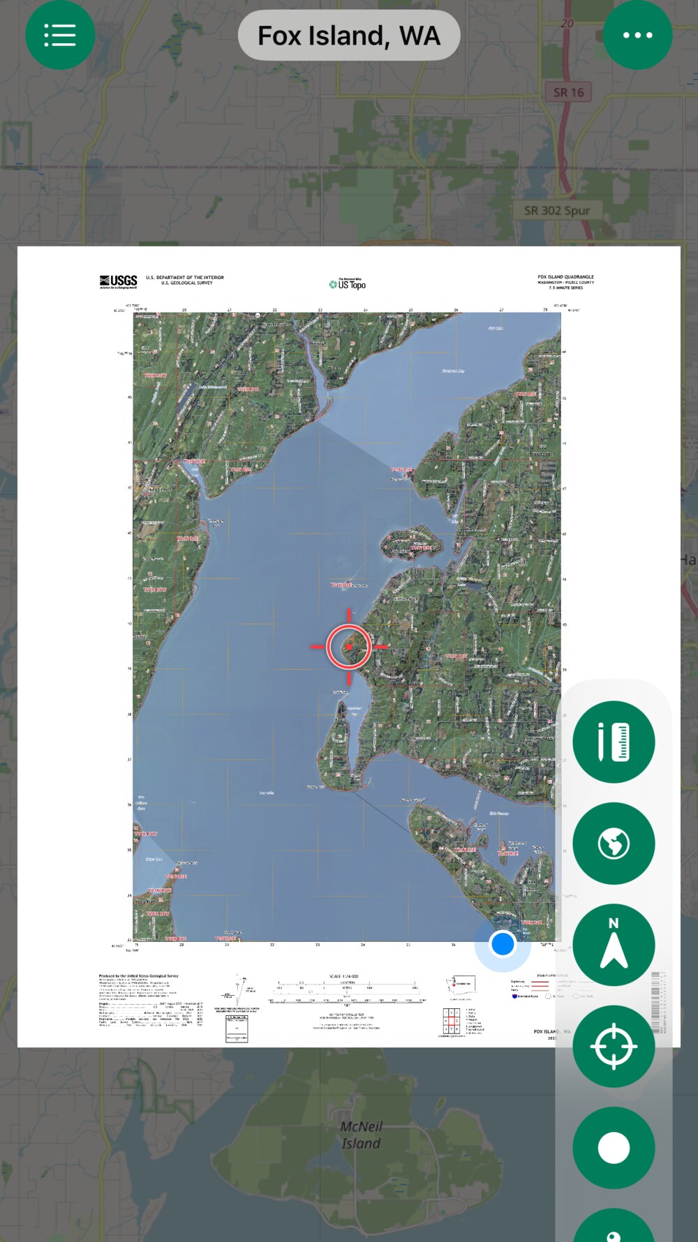 A GeoPDF sheet floating over a dim real-world street map