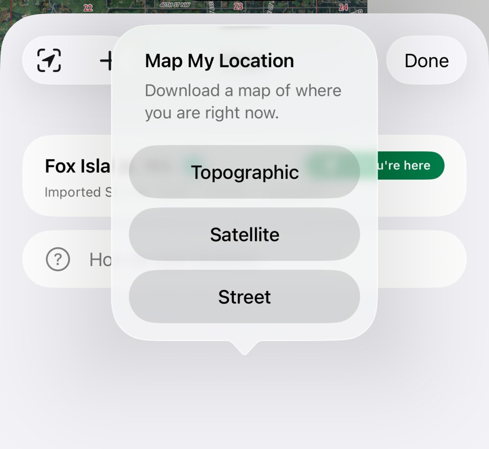 Map My Location options: Topographic, Satellite, Street