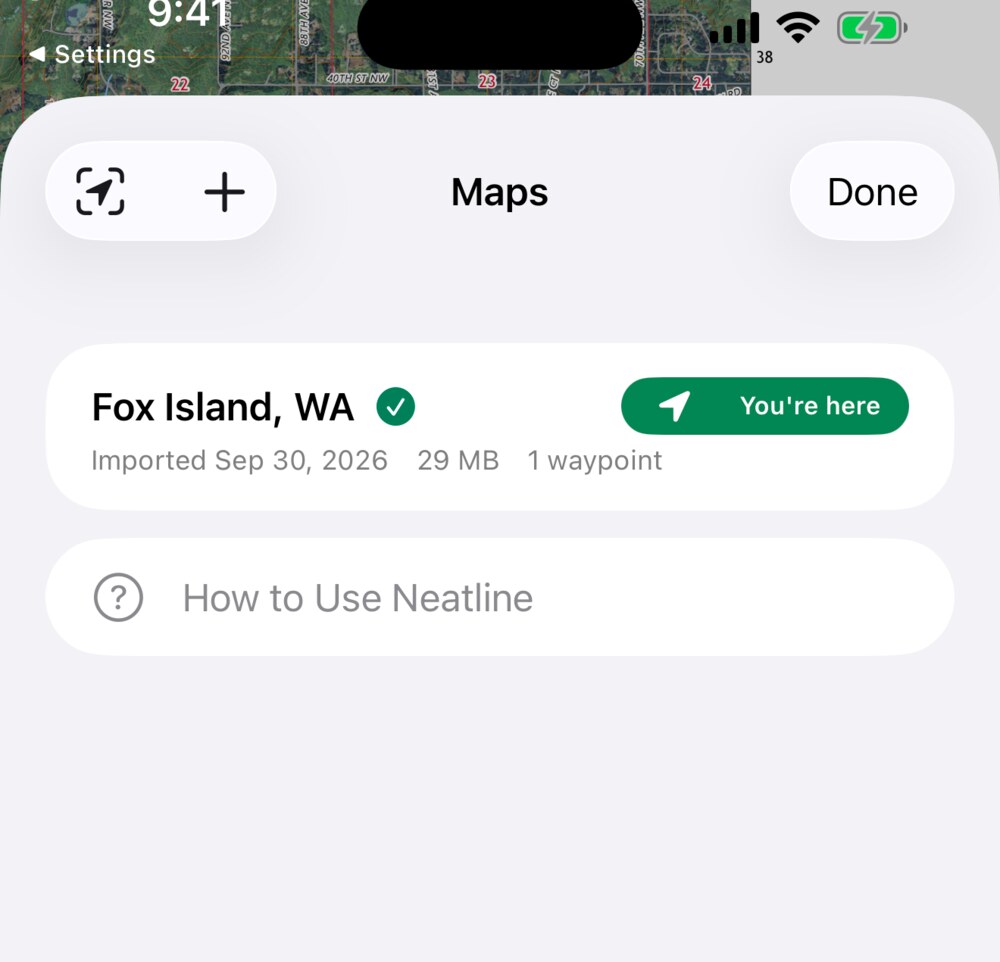 Map list showing a You're here coverage badge